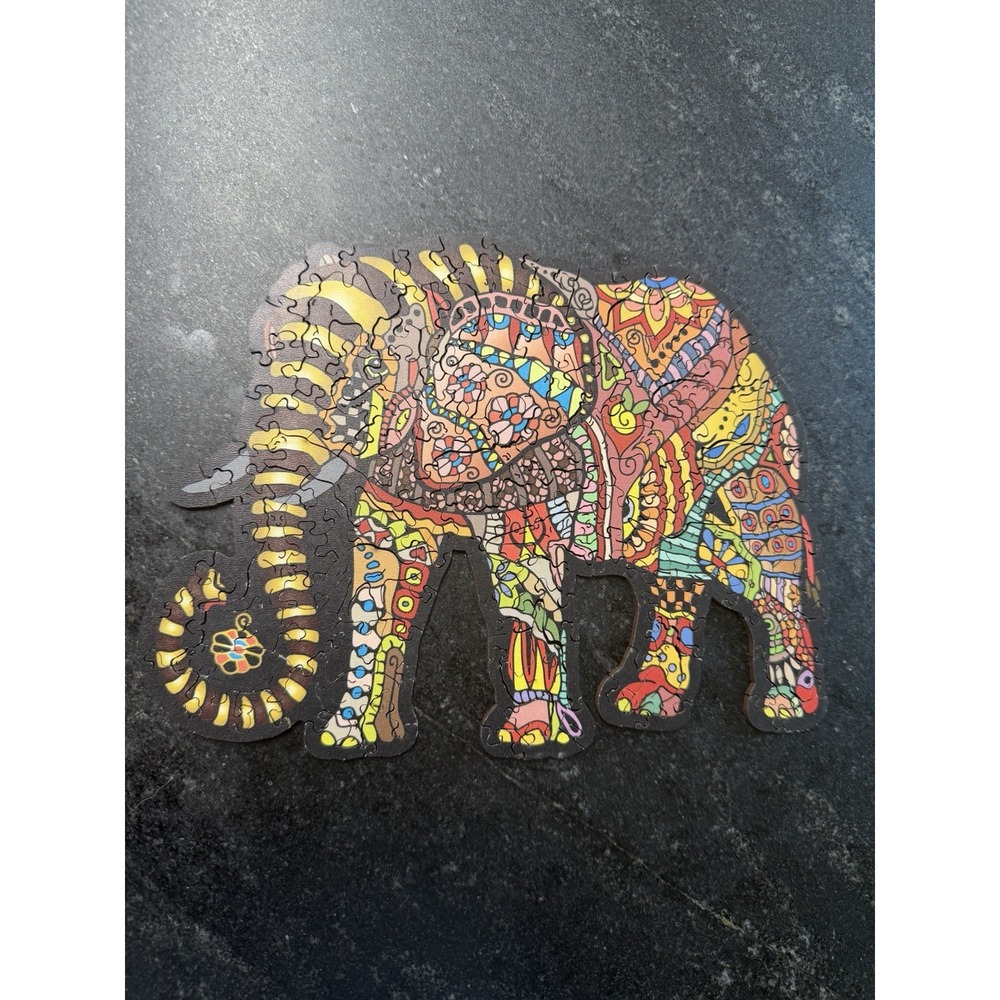 Wooden City Magic Elephant Wooden Jigsaw Puzzle 250 Pc Mandala Animal Shapes